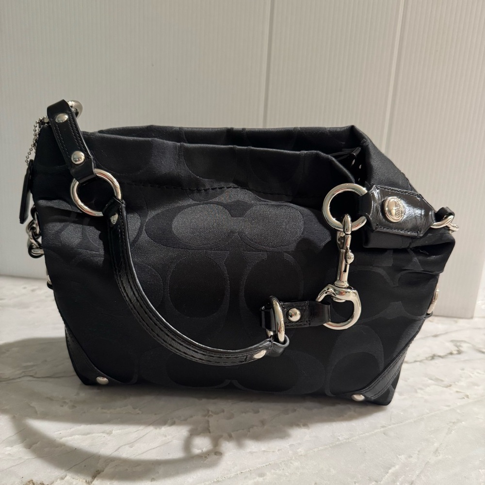 Coach black woven jacquard small handbag